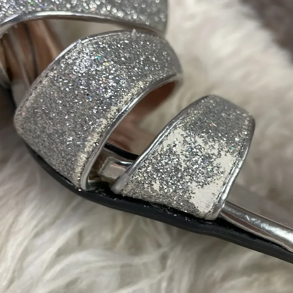 Mootsie Tootsies Ladies Strappy Silver Glittery Clear Heels, Size 6, Mo Jericho